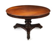 JOSEPH SLY pedestal base supper table, Australian cedar, New South Wales origin, circa 1850s, stamped "J. Sly", 73cm high, 131cm diameter