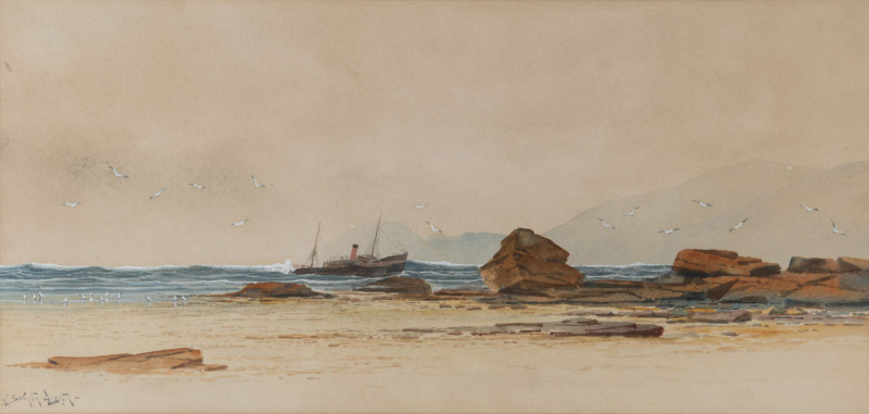 JAMES SWINTON DISTON (1857-1940), seascape with foundering ship, watercolour, signed lower left "J. Swinton Diston" 31 x 68cm