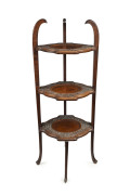 A chip carved three tier cake stand, circa 1890s, 80cm high