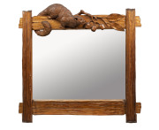 ROBERT PRENZEL mirror, spectacularly carved with brushtail possum, gum nuts and leaves, workshop stamp on reverse "Robt. Prenzel. Toorak Road, South Yarra. European Labour Only" 79 x 80cm