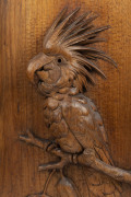 ROBERT PRENZEL palm parrot carved panel, signed and dated lower right "R. Prenzel 1912", 73 x 45cm - 2