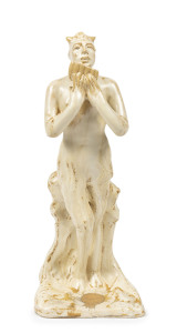 REMUED rare and important pottery statue titled "Morning Song", one of only four known Remued statues produced at the Oakover Road factory in Preston, this model bearing a striking resemblance to Castle Harris, titled in pencil on the base, with original foil label, 25.5cm high