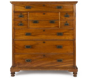 An Anglo-Indian campaign secretaire chest, satinwood with brass fittings, 19th century, ​126cm high, 115cm wide, 53cm deep