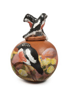 ESTHER NGALA KENNEDY Hermannsburg School "Scarlet Robin" hand-painted pottery lidded vase, signed "E. K. 163", ​20cm high