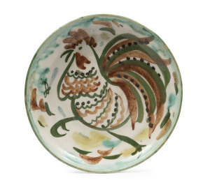 ARTHUR MERRIC BOYD hand-painted rooster pottery dish, incised "Arthur Merric Boyd', 22cm diameter