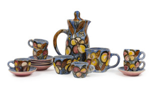 JOHN PERCEVAL & ARTHUR MERRIC BOYD important hand-painted coffee set, signed "Perceval, AMB", the pot 27cm high Exhibited at the National Gallery Victoria, October 2014 - March 2015