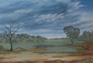 JACK ABSALOM (1927-2019), Storm Clouds Over the Cooper Near Innamincka, colour lithograph, signed lower centre "Jack Absalom", ​40 x 55cm