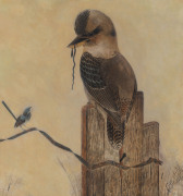 NEVILLE CAYLEY Snr. (1853-1903), kookaburra and fairy wren, watercolour, signed lower right "Neville Cayley", 42 x 40cm