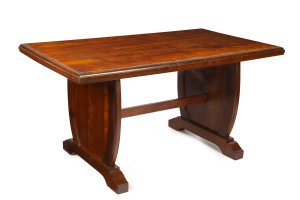 Australian Art Deco dining table using fine cuts of Tasmanian blackwood, circa 1930, ​76cm high, 148cm wide, 85cm deep