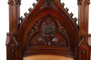 THE MODERATOR'S CHAIR REMOVED FROM SCOTS' CHURCH, COLLINS STREET, MELBOURNE An Australian cedar Gothic Revival Moderator's chair of lofty proportions, circa 1860. The two tapering column back posts with crocketed pinnacles and carved finials, flanking a c - 2