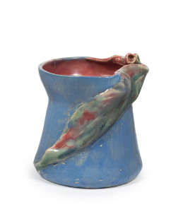 PHILIPPA JAMES pottery vase with applied gum nuts and leaf, incised "Philippa James", 9.5cm high