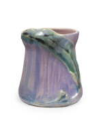 PHILIPPA JAMES pottery vase with applied gum nuts and leaf on mauve ground, incised "Philippa James", 10.5cm high