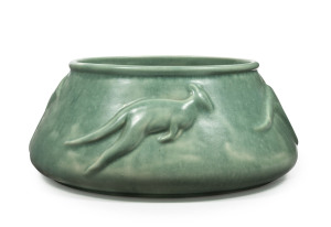 MELROSE WARE rare green glazed kangaroo bowl, stamped "Melrose Ware, Australian", 11cm high, 25cm diameter