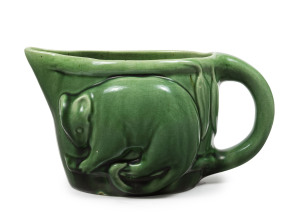 MELROSE WARE green glazed possum jug, stamped "Melrose Ware, Australian", 11cm high, 20.5cm wide