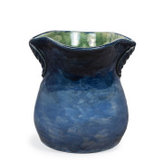 JOLLIFF (F. E. COX) hand-built pottery vase with leaf decoration, glazed in blue and green, incised "Jolliff, F. E. C. 1932", 15cm high, 15cm diameter