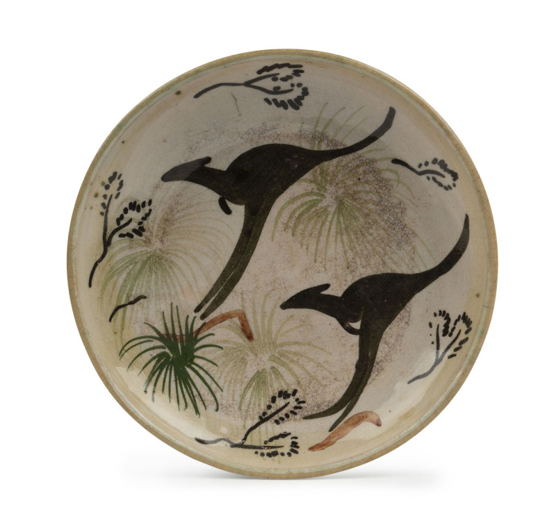 ARTHUR MERRIC BOYD & NEIL DOUGLAS pottery bowl decorated with two large kangaroos, incised "Arthur Merric Boyd", 3.5cm high, 17.5cm diameter PROVENANCE: The Estate of Danila Vassilieff