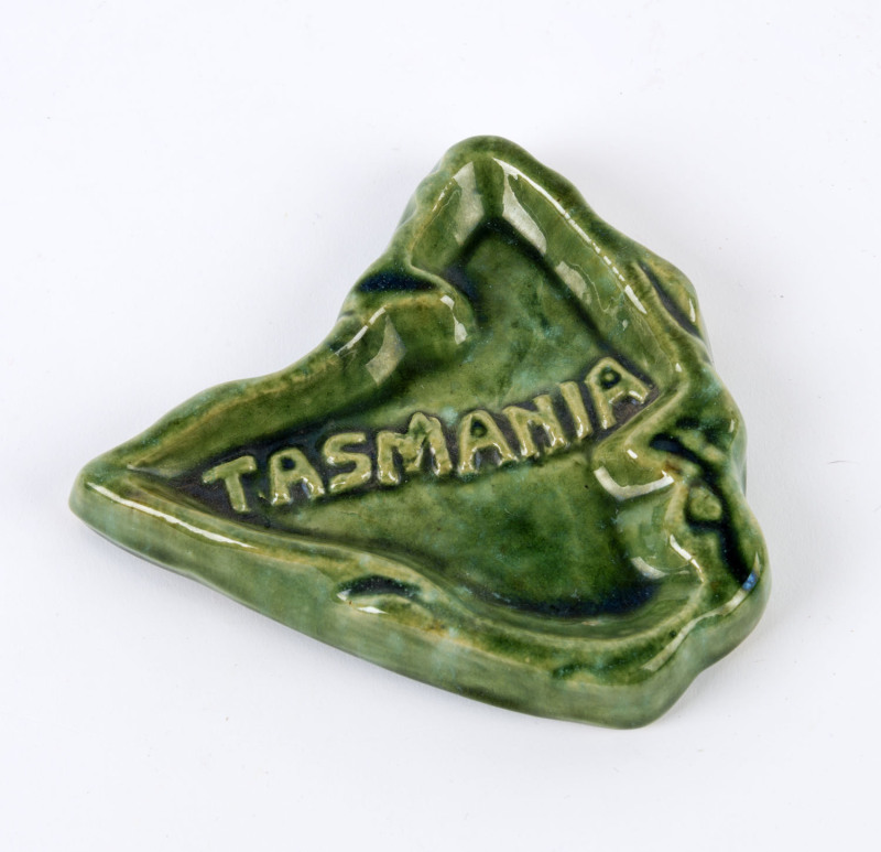 JOHN CAMPBELL pottery "Tasmania" map pin tray, incised "John Campbell, Launceston", ​11 x 11.5cm