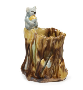 GRACE SECCOMBE koala tree stump vase, incised "G. S. Aus", 10cm high