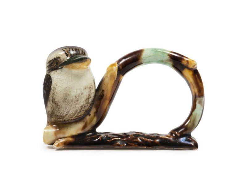 GRACE SECCOMBE pottery kookaburra serviette ring, incised "G. S. Aus", 5cm high, 8.5cm wide