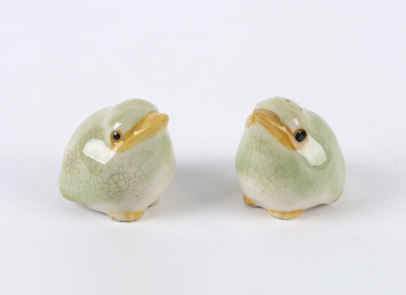 GRACE SECCOMBE pair of baby finch pottery condiments, incised "G. S. Aus", ​4.5cm high