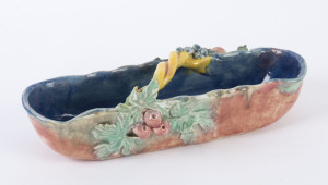 CASTLE HARRIS pottery basket with applied fruit and leaves, incised "Castle Harris", 29cm wide