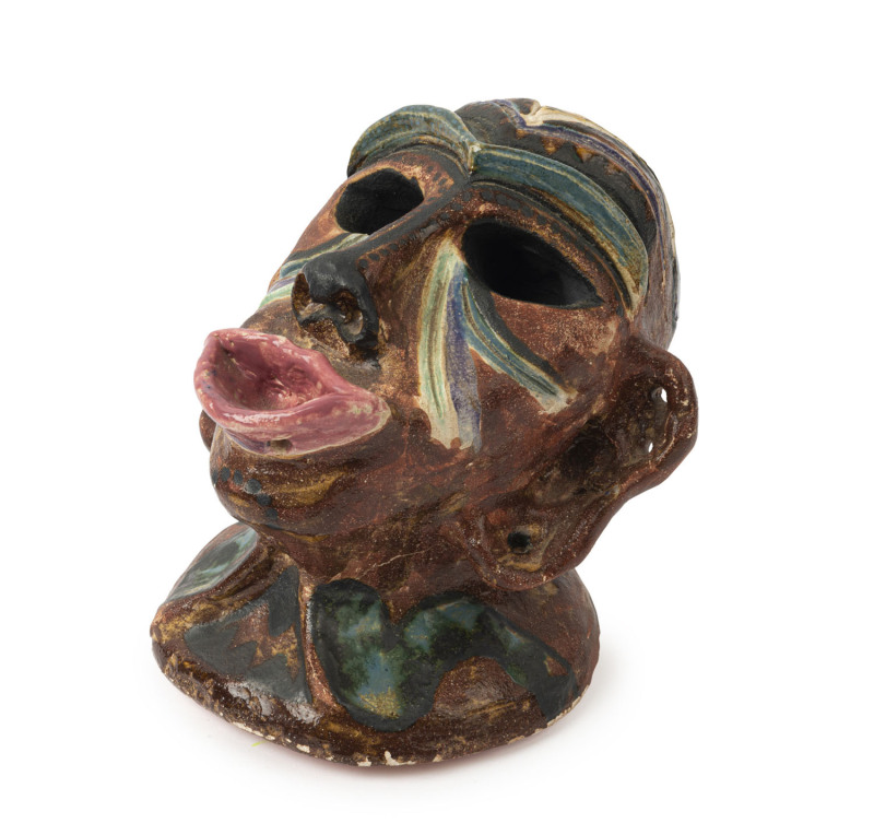 JOHN De BURGH PERCEVAL (1923-2000), pottery bust, incised "Perceval", with additional paper label, 15.5cm high, 14.5cm wide, 18cm deep