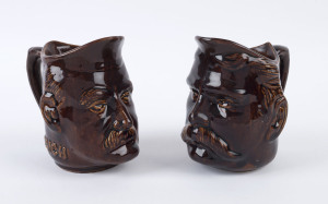 BENDIGO POTTERY: Two Rockingham glazed character jugs, one marked "Sir John French", ​14.5cm high