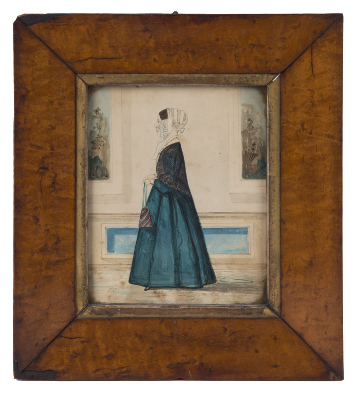 ARTIST UNKNOWN (19th century), portrait of a lady, watercolour, in period maple frame, ​20 x 16cm