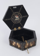 An Anglo-Ceylonese hexagonal box, porcupine quill, ebony and bone, 19th/20th century, 12cm high, 23cm wide, 19.5cm deep - 2