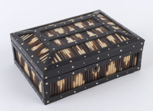 An Anglo-Ceylonese box, porcupine quill, ebony and bone, 19th/20th century, 8cm high, 21.5cm wide, 16.5cm deep