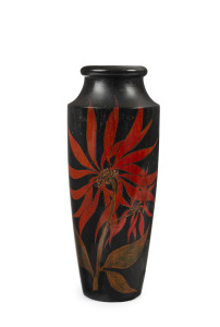 Australian huon pine pokerwork vase with floral decoration, circa 1920s, ​31.5cm high
