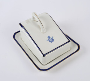 R.A.A.F. (Royal Australian Air Force) English porcelain butter dish and cover, ​11cm high, 21cm wide, 17cm deep