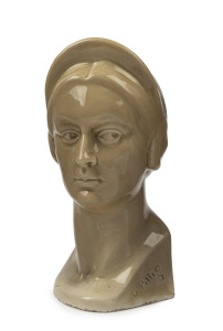 GUSTAVE PILLIG pottery bust of Amy Johnson, incised "G. Pillig", ​25.5cm high