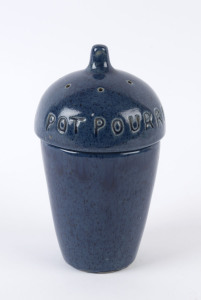 SWANSON blue glazed lidded potpourri vase, incised "Swanson, 1923", ​17cm high