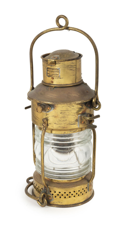 A maritime masthead lantern, brass, copper and glass, (electrified), 19th/20th century, ​45cm high