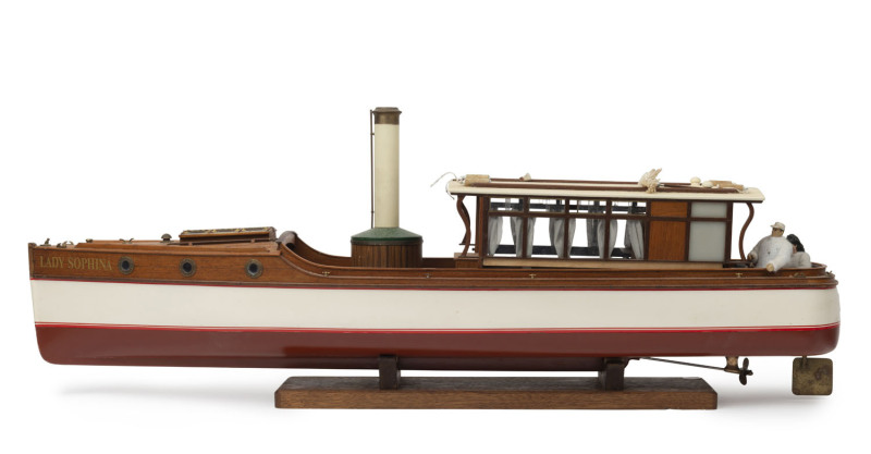 LADY SOPHINA scratch built model steamboat made by LES BRYANT of Auckland New Zealand, 20th century, ​95cm long