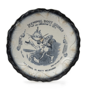 "LEEMINGS BOOT STORES" Gazeeka plate, circa 1885, rare, ​25cm diameter