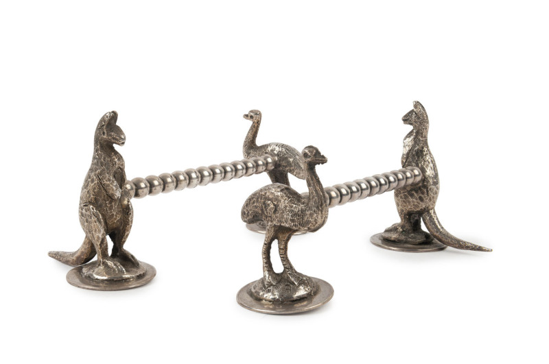 A pair of Australian silver plated knife rests with kangaroo and emu ...