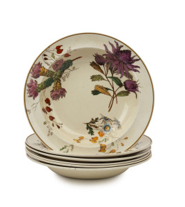 WEDGWOOD "Australian Flora" rare set of 6 porcelain bowls, circa 1880, stamped "Wedgwood, Australian Flora", 24.5cm diameter