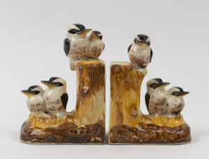 Grace Seccombe style "Seven Little Australians" pair of kookaburra bookends, ​15.5cm high