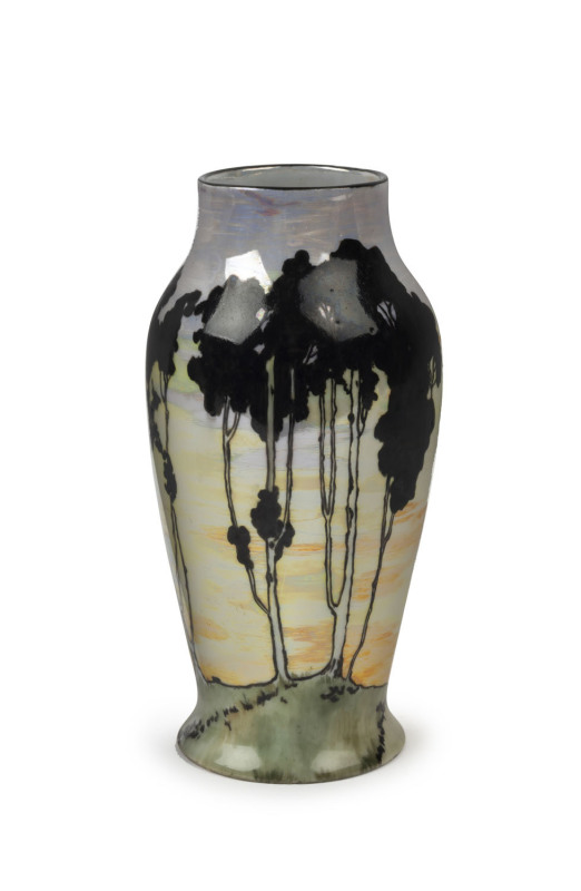 Australian hand-painted porcelain vase with trees in landscape, Adelaide, South Australian origin, signed "C. JARVIS", 20cm high