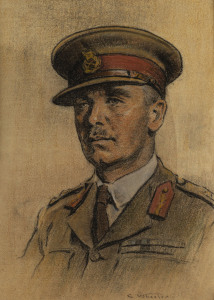 Charles WHEELER (1880 - 1977), Portrait of Lieutenant-General Edmund Herring, 1942, pastel on artist's paper, signed by the artist lower right, 31 x 22cm. Mounted together with a reproduction of the image as published in The Australasian and another repro