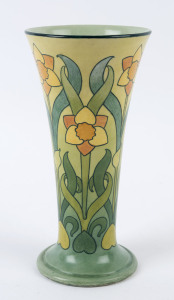 Australian Arts and Crafts hand-painted porcelain vase with daffodil motif, early 20th century, 21.5cm high