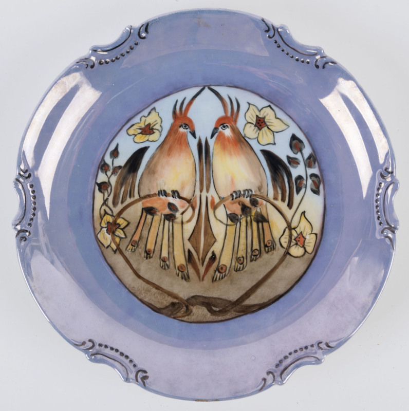 S. MURDOCH Australian hand-painted porcelain plate with two birds, signed "S. Murdoch", ​25cm diameter