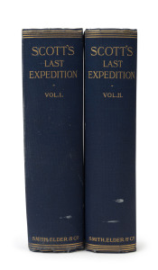 "Scott's Last Expedition" in two volumes; [Smith, Elder & Co., 1913], First Edition. Vol. 1 "Being the Journals of Captain R.F. Scott, R.N., C.V.O." 633pp, colour plates, photographs, illustrations and a map; Vol.2 "Being the reports of the Journeys & the