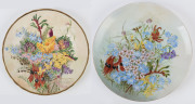 Two hand-painted porcelain cabinet plates with Australian wildflowers, signed "E. Wandsbrough" and "W.B. Haselgrove", 31cm and 25cm