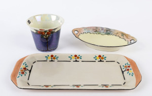 Hand-painted porcelain vase, sandwich tray and bon bon dish (3 items), signed "Mamie Venner", "G. Harmer", the vase 8.5cm high