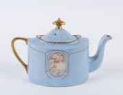 Hand-painted porcelain teapot, signed "Gwynil Hurley", ​12cm high, 19cm wide