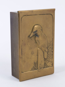 An Australian box with repoussé kookaburra lid, circa 1930s, ​4cm high, 9cm wide, 15cm deep