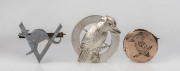 A sterling silver kookaburra brooch, a silver kangaroo victory brooch and a 9ct gold kookaburra brooch (3 items), early to mid 20th century